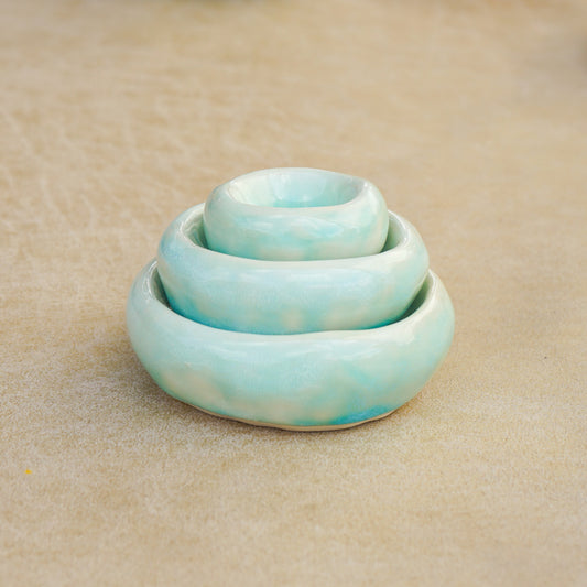 The Aqua + Walnut Pinch Pot Set- Preorder Now