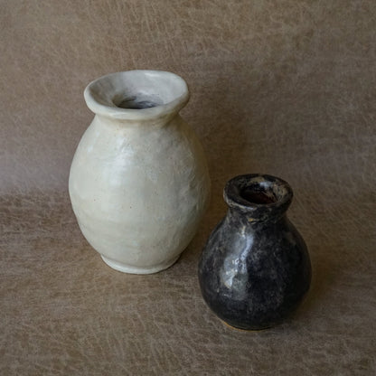 Glossy Black + Brown Calico Vase
