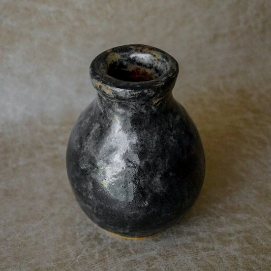 Glossy Black + Brown Calico Vase