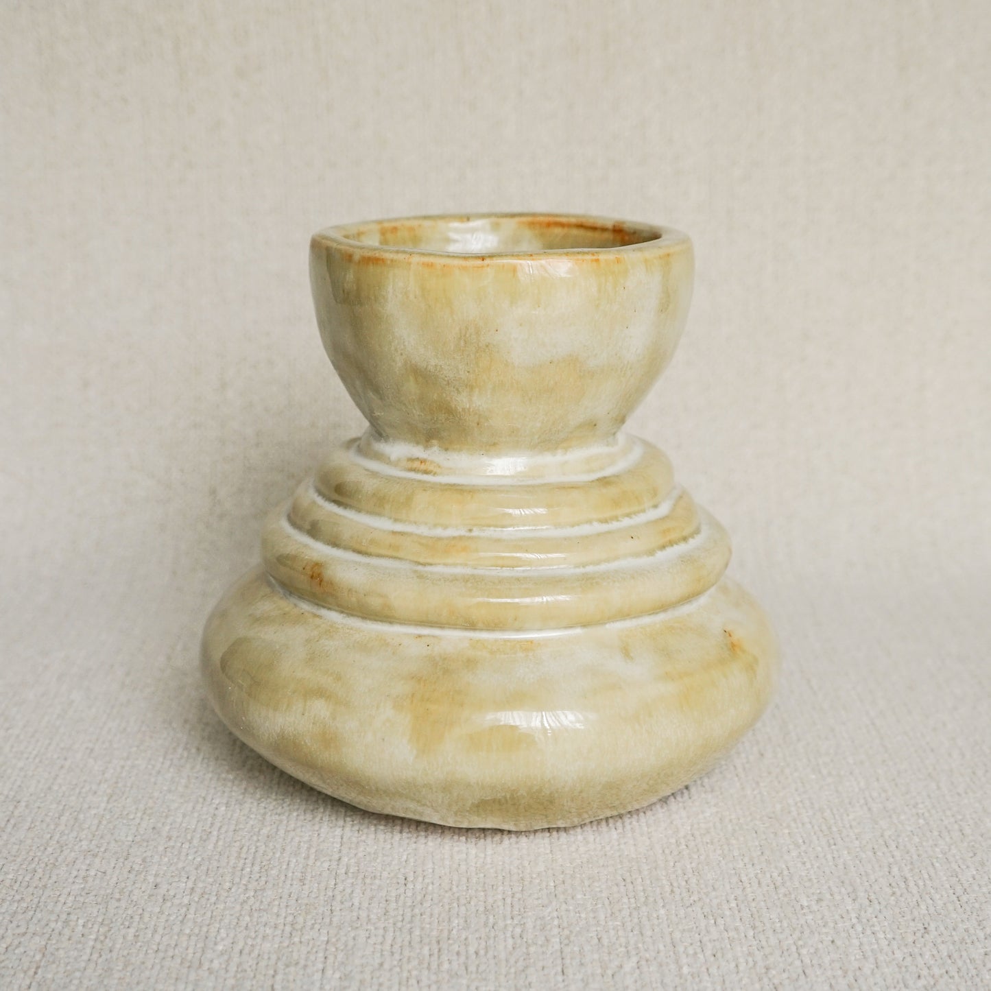 Glossy White + Brown Coil Vase