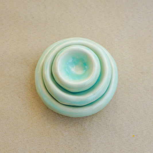 The Aqua + Walnut Pinch Pot Set- Preorder Now